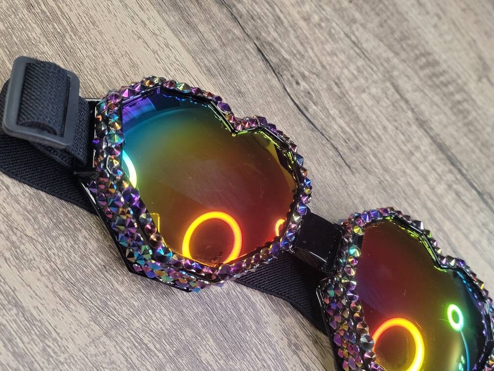 ANGEL EYES Swarovski Crystal Embellished Heart-Shaped Festival Rave Dust Goggles