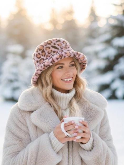 Fluffy Faux Fur Bucket Hat Lined - 6 Different Patterns