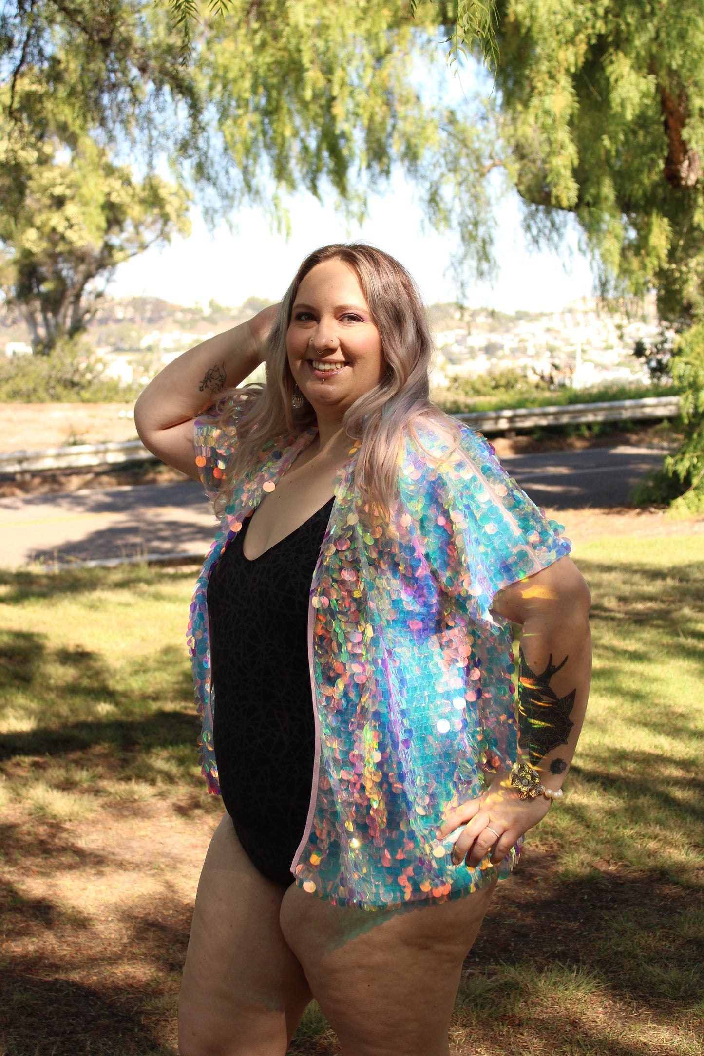 Holographic Dewdrops Sequin Kimono