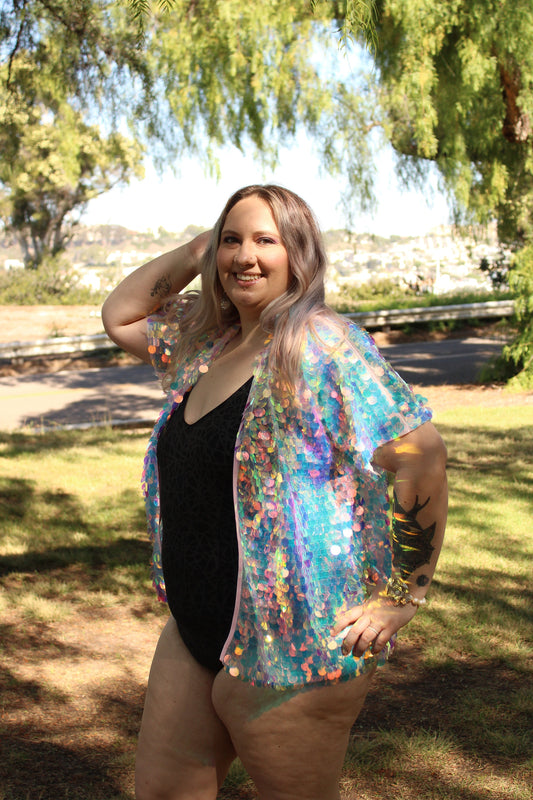 Holographic Dewdrops Sequin Kimono