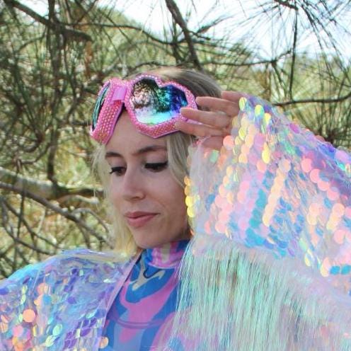 ANGEL EYES Swarovski Crystal Embellished Heart-Shaped Festival Rave Dust Goggles