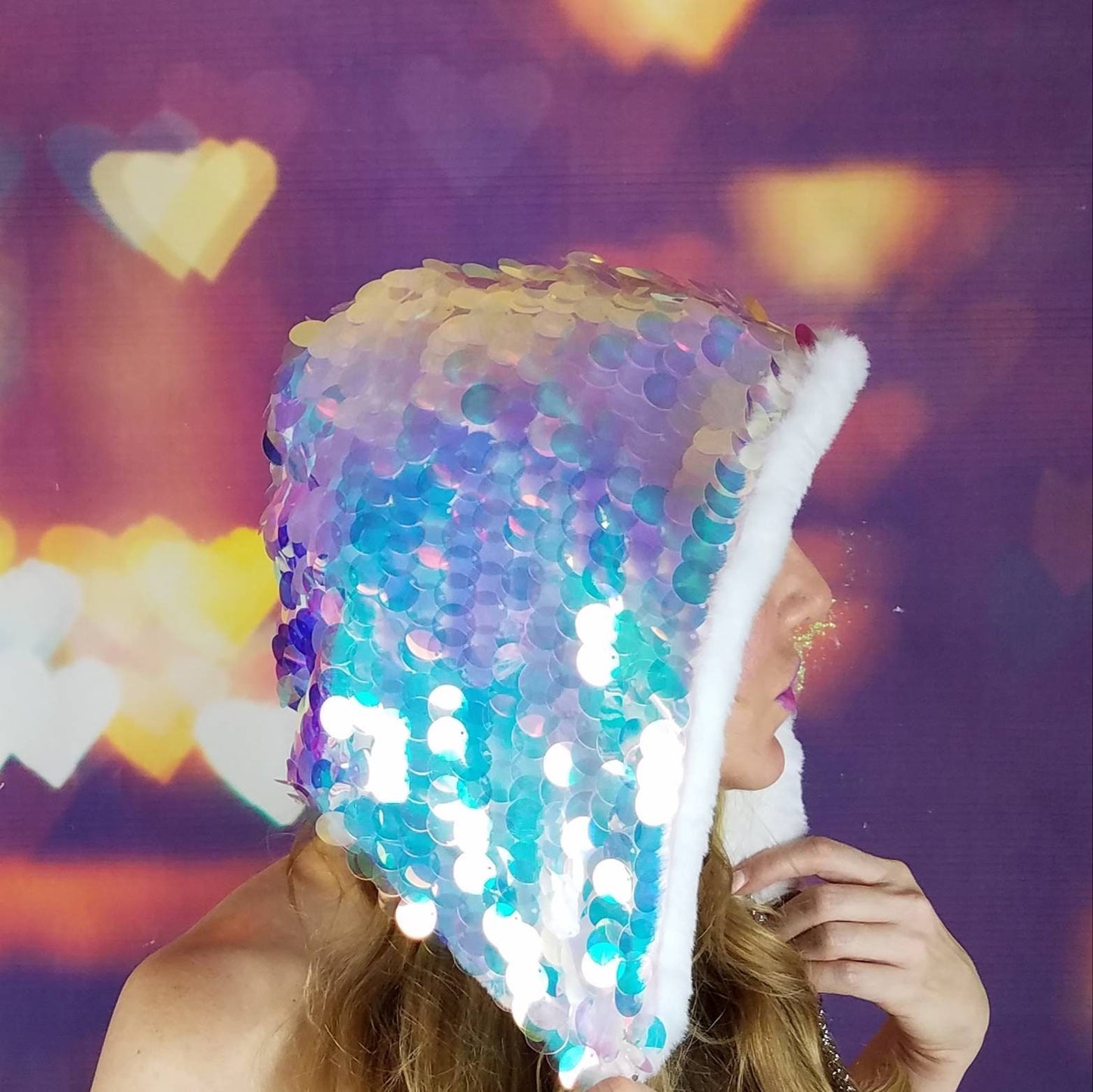 Jumbo Sequin Faux Fur Hood