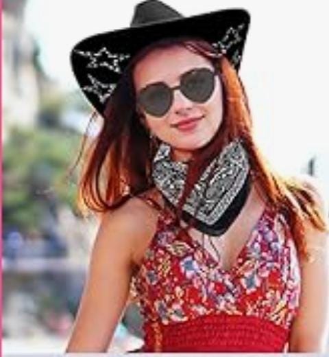 Felt Cowboy Cowgirl Hat with Rhinestone Band and Stars