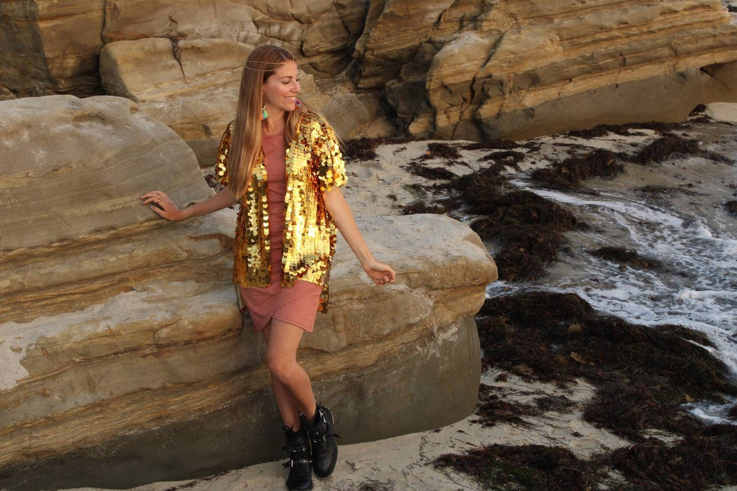 Golden Glamour Sequin Kimono