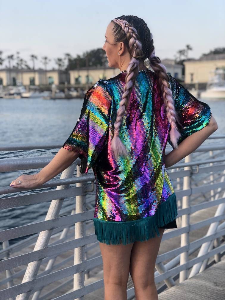 Rainbow Flip Sequin Kimono
