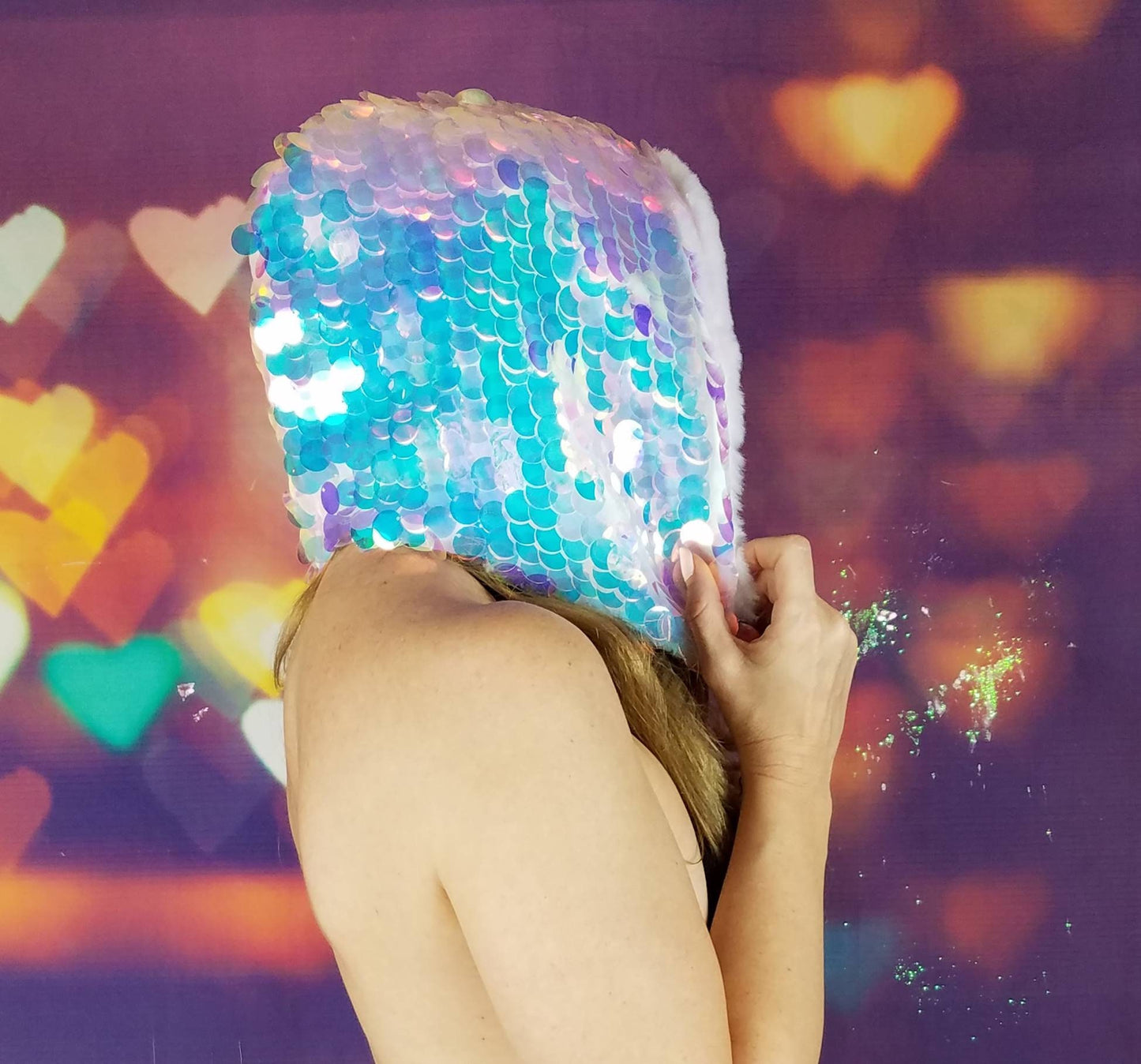 Jumbo Sequin Faux Fur Hood