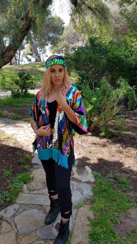 Rainbow Flip Sequin Kimono