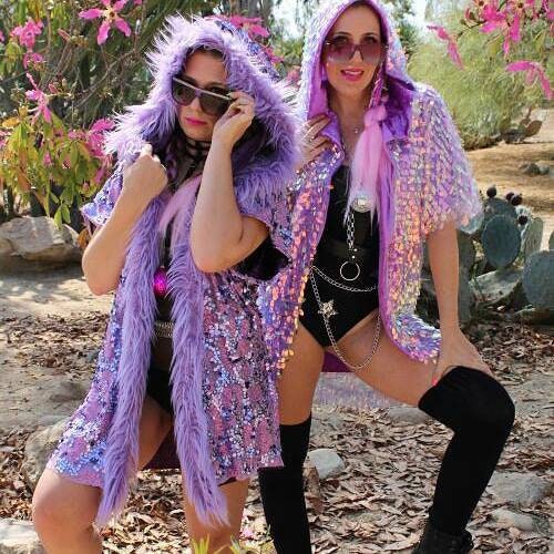 Purple Haze Hooded Sequin Duster w/ Velvet Faux Fur Trim Jacket