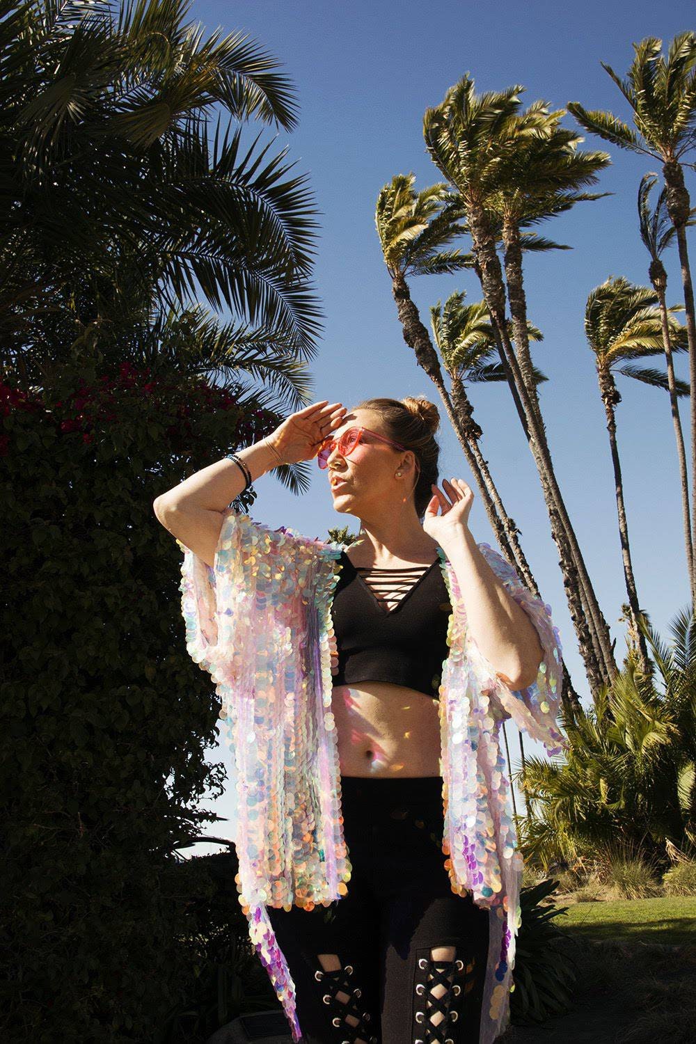 Pink Iridescent Sequin Kimono