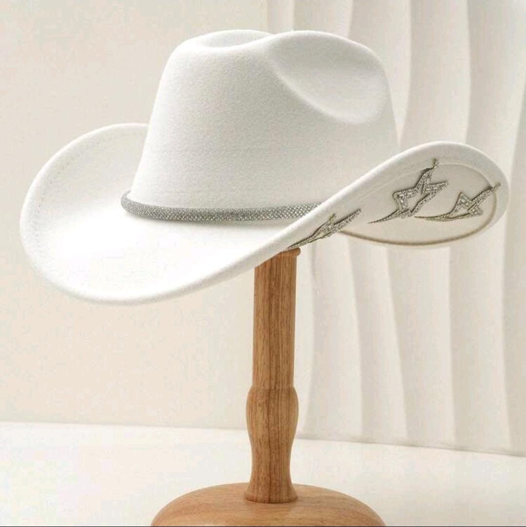 Felt Cowboy Cowgirl Hat with Rhinestone Band and Stars