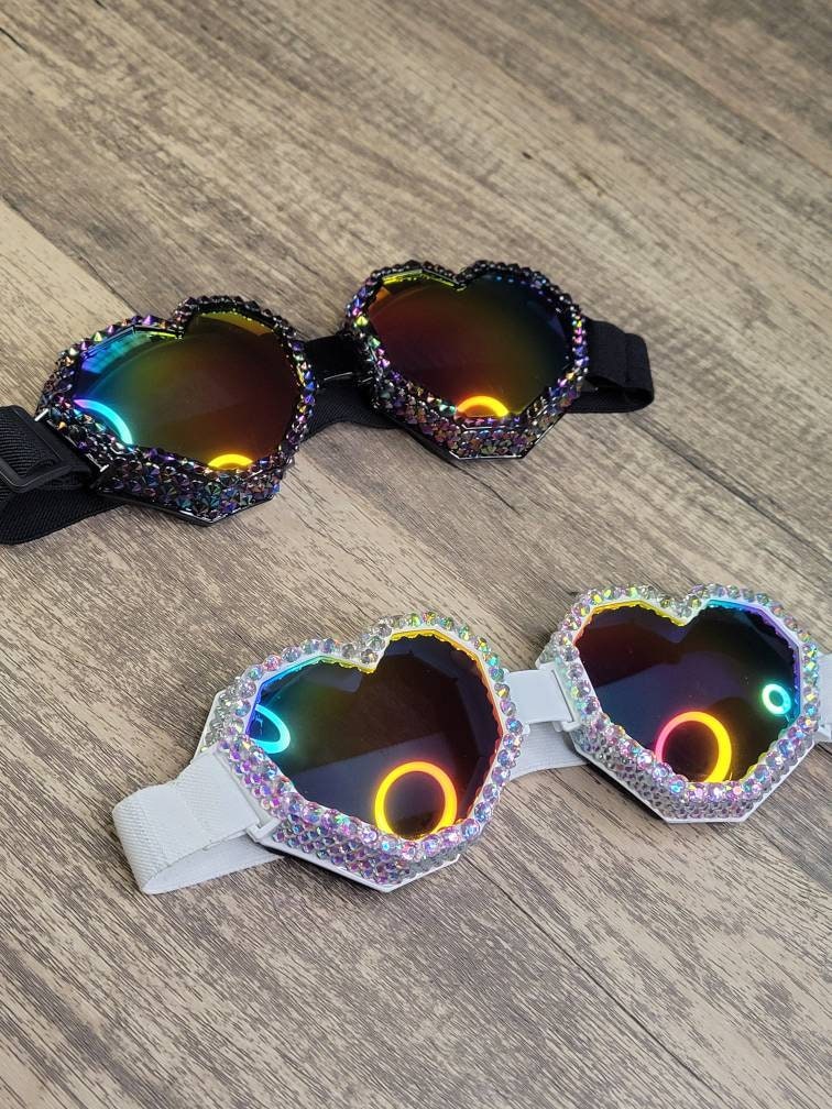 ANGEL EYES Swarovski Crystal Embellished Heart-Shaped Festival Rave Dust Goggles