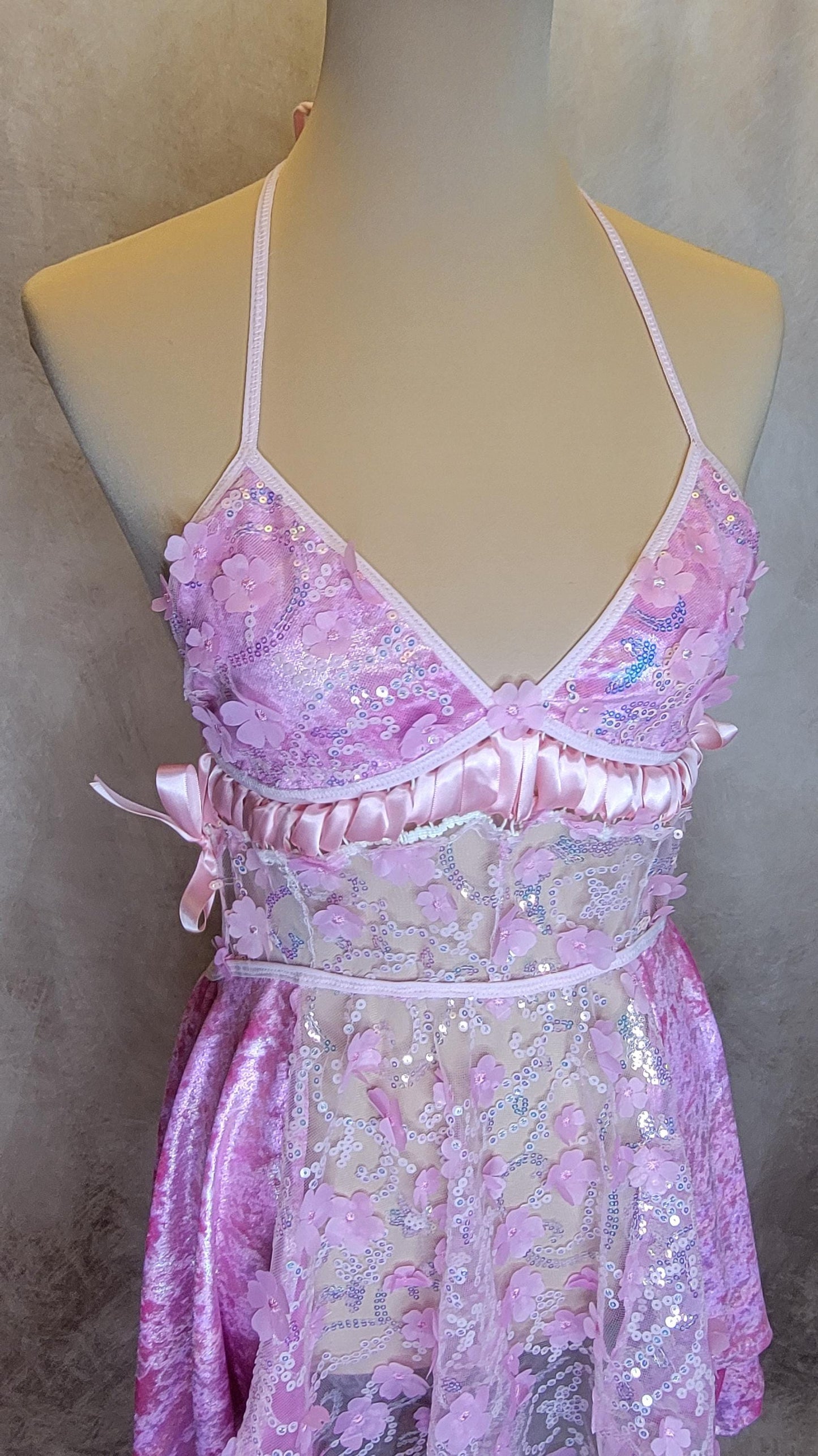 Flower FairyCore Dress w/ Velvet - Pink Daisy