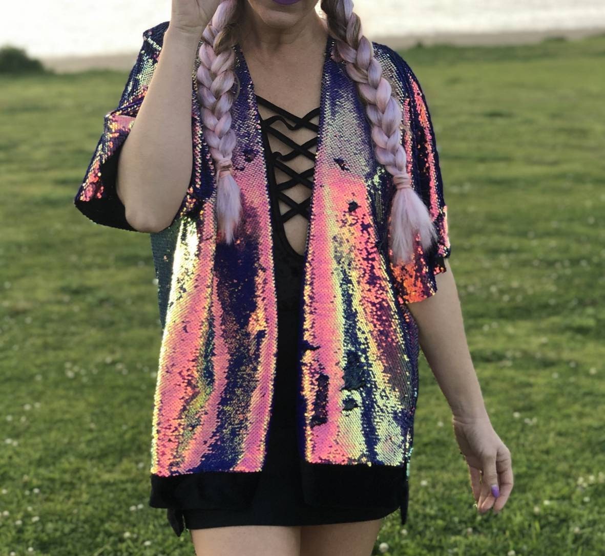 Rainbow Flip Sequin Kimono