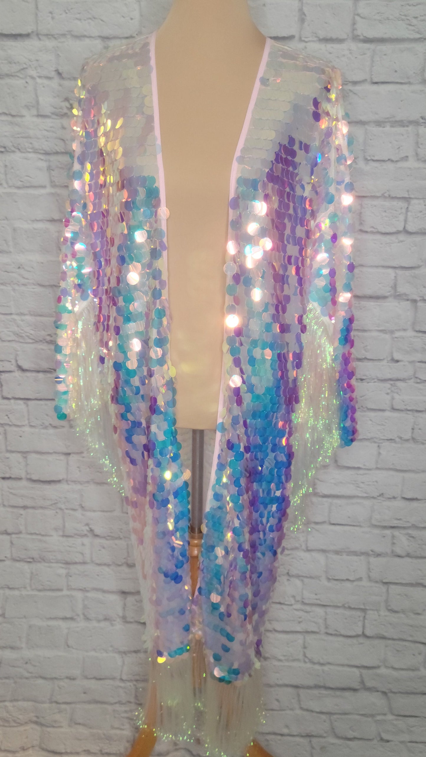 Iridescent Reflective Sequin Kimono w/ Fringe
