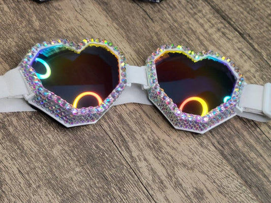ANGEL EYES Swarovski Crystal Embellished Heart-Shaped Festival Rave Dust Goggles