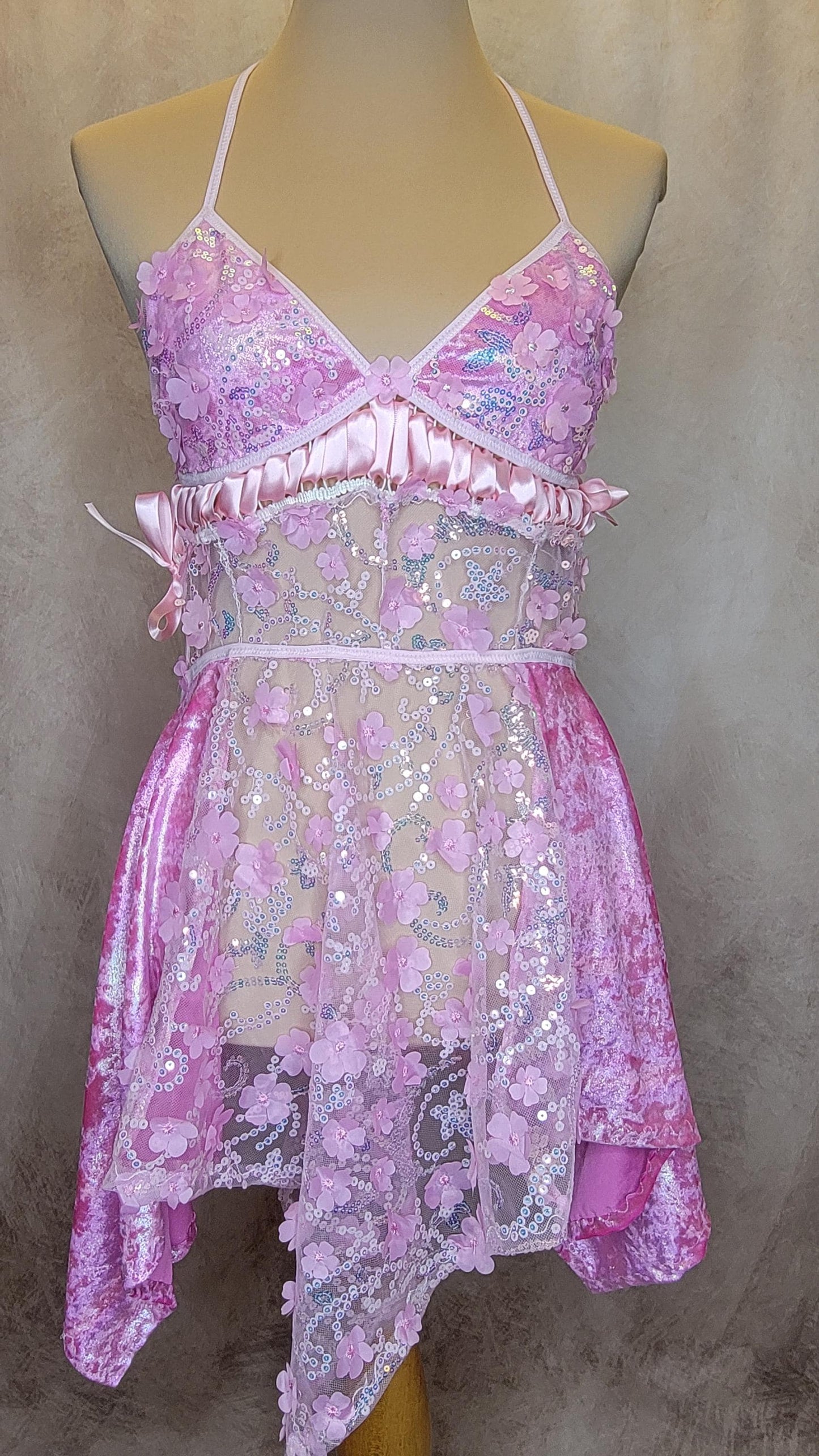 Flower FairyCore Dress w/ Velvet - Pink Daisy