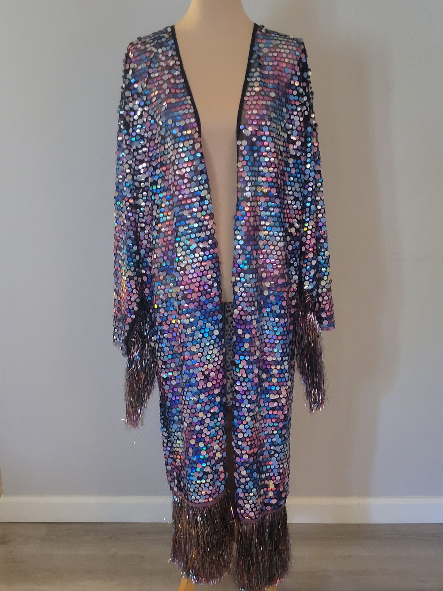 Multi-Color Reflective Sequin Kimono w/ Fringe
