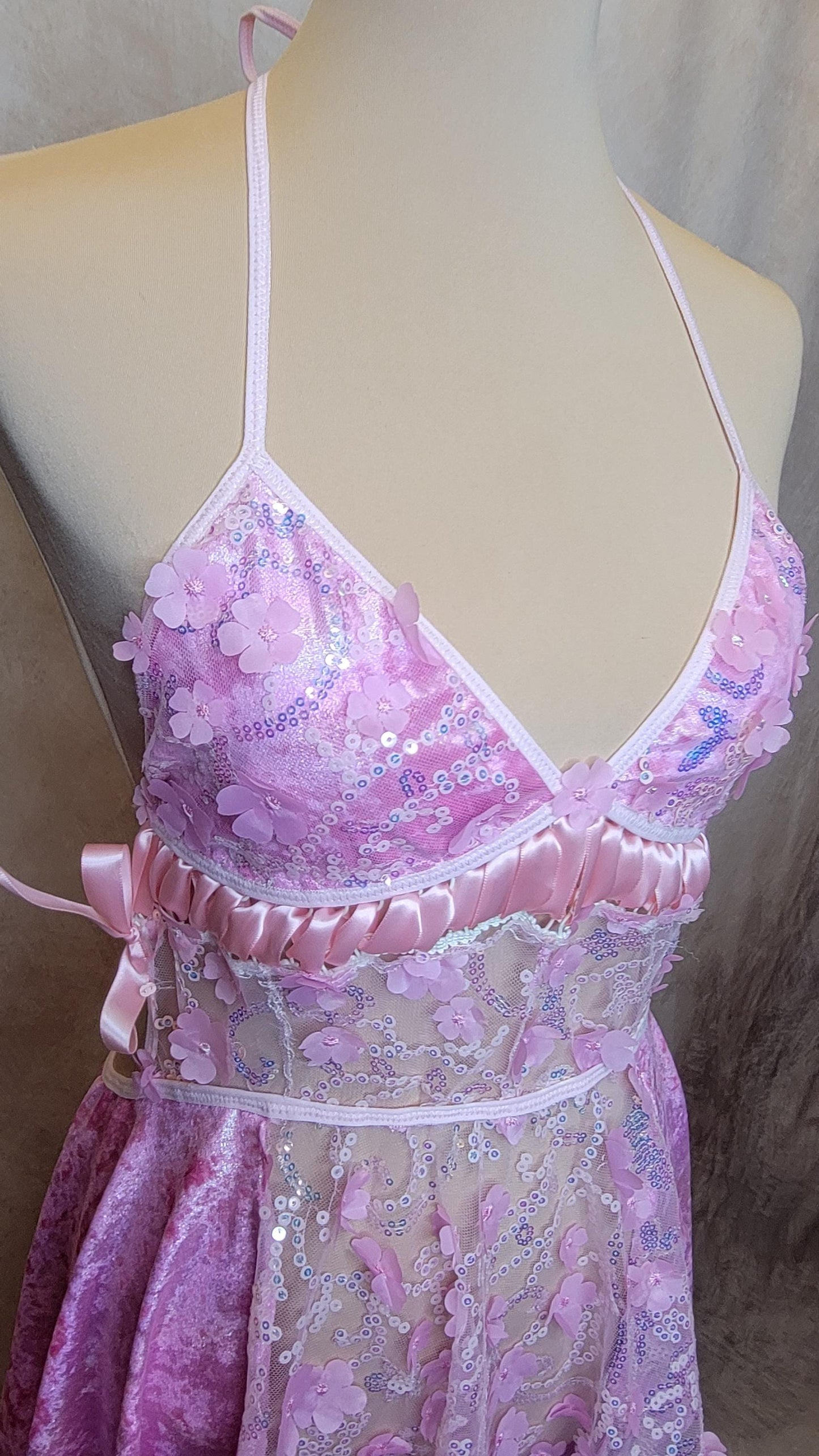 Flower FairyCore Dress w/ Velvet - Pink Daisy
