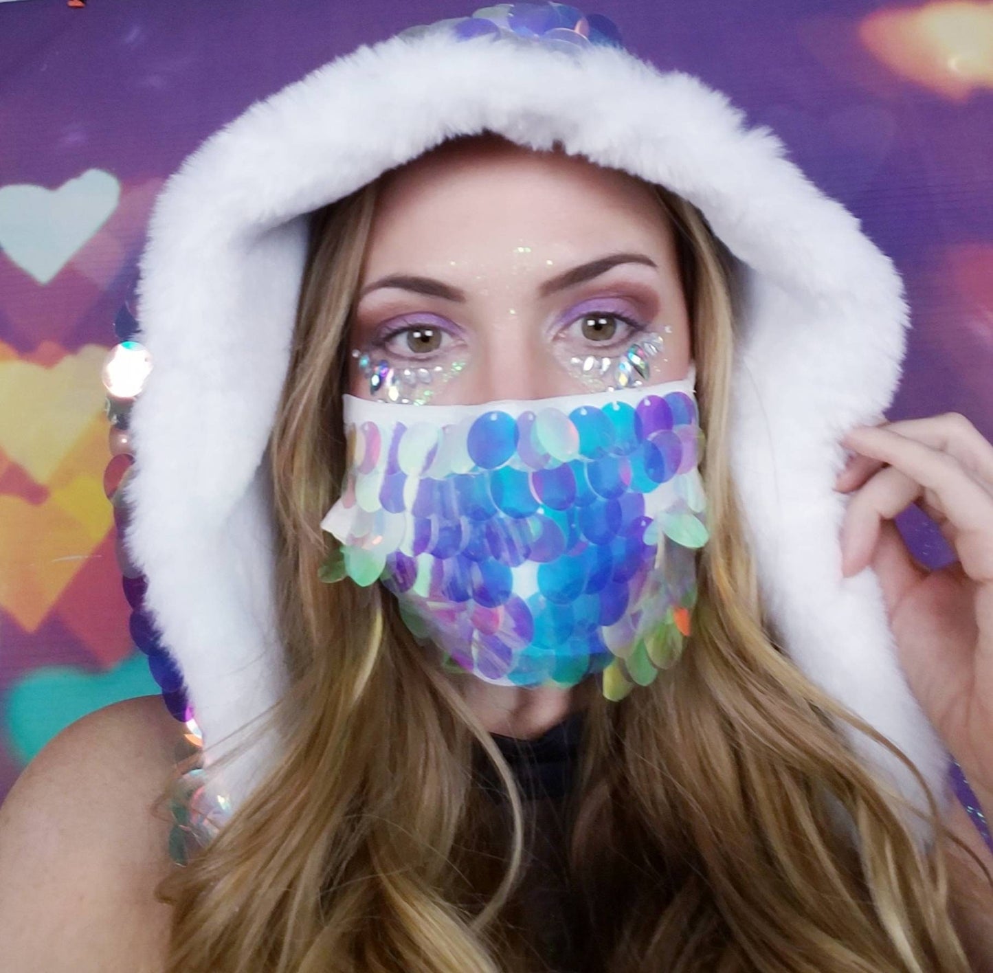 Jumbo Sequin Faux Fur Hood