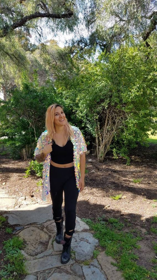 Pink Iridescent Sequin Kimono