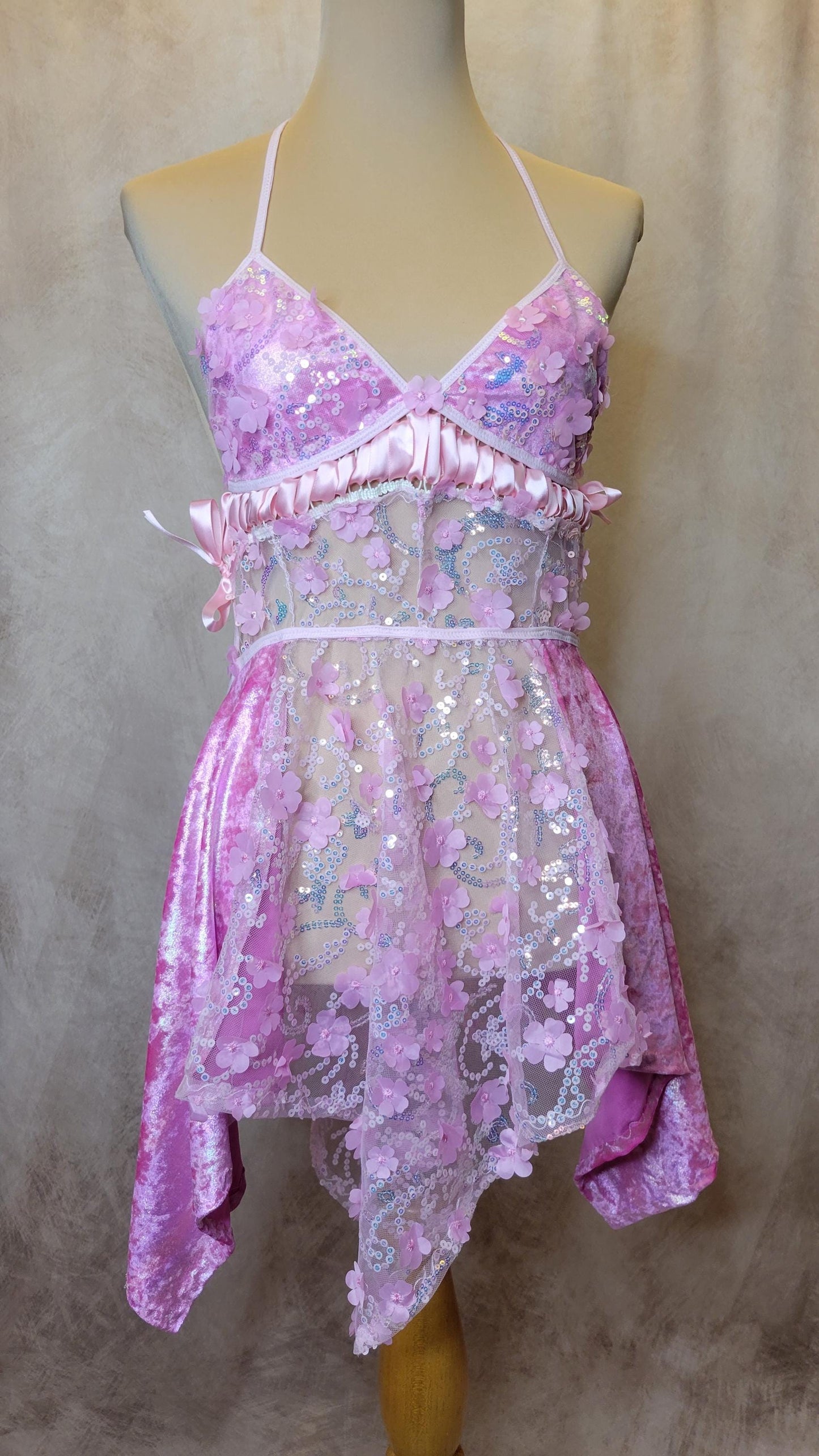 Flower FairyCore Dress w/ Velvet - Pink Daisy
