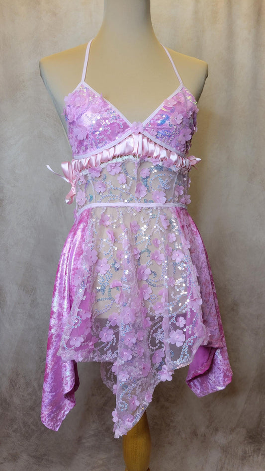 Flower FairyCore Dress w/ Velvet - Pink Daisy