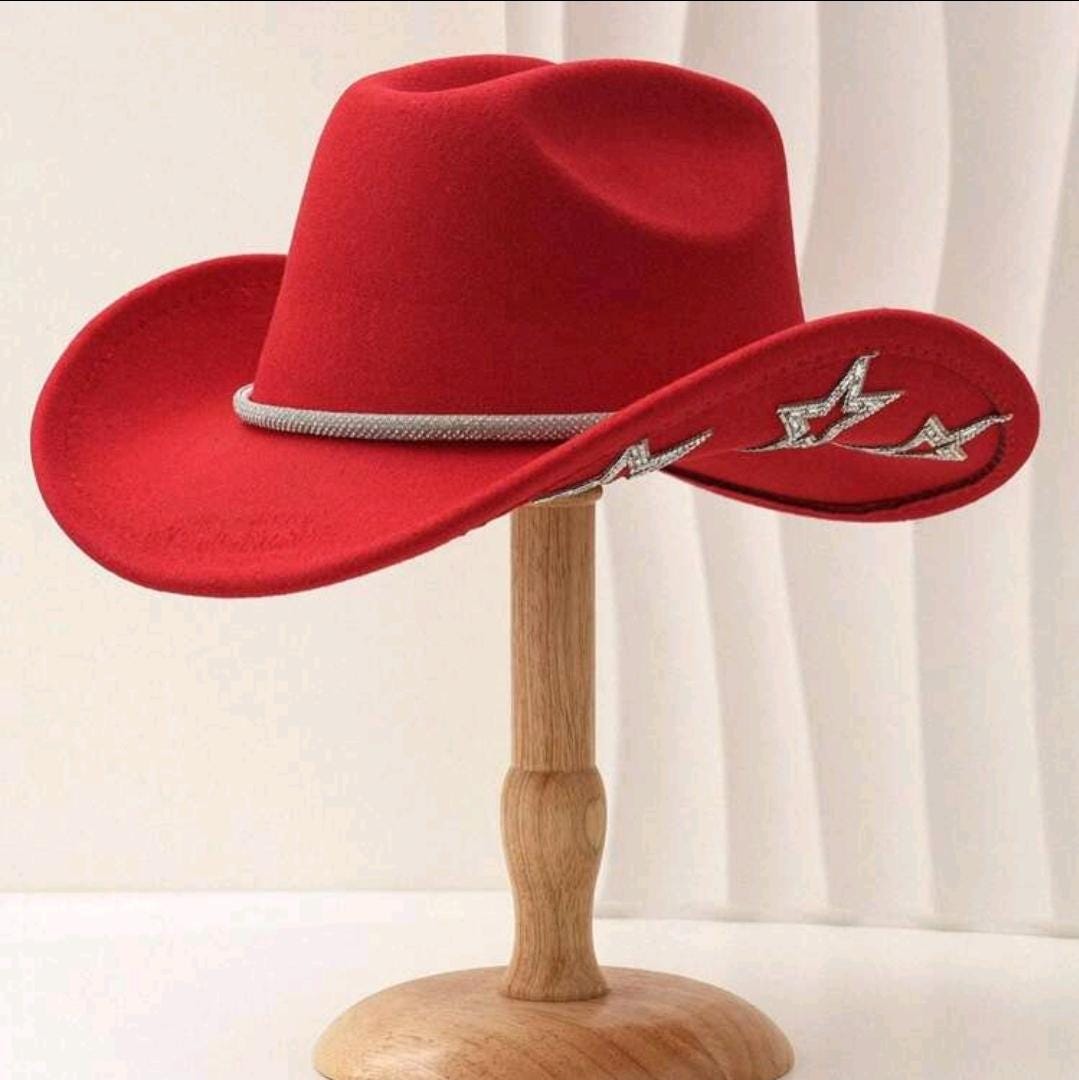 Felt Cowboy Cowgirl Hat with Rhinestone Band and Stars