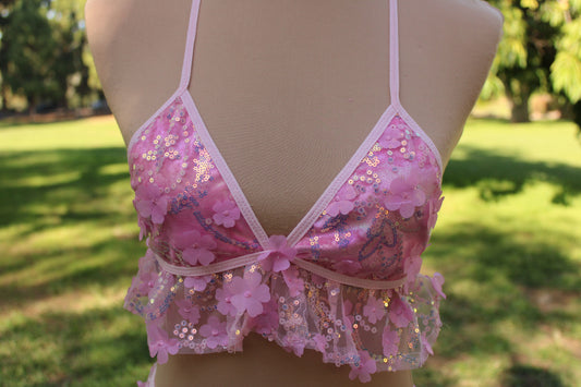 Triangle Top with Ruffle - Daisy Luxe Pink