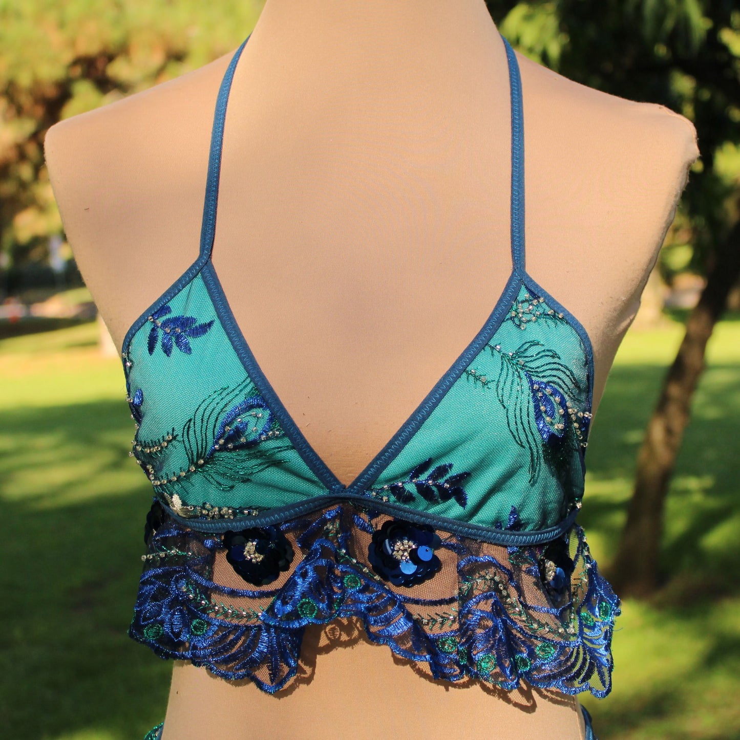 Triangle Top with Ruffle - Peacock Paradise