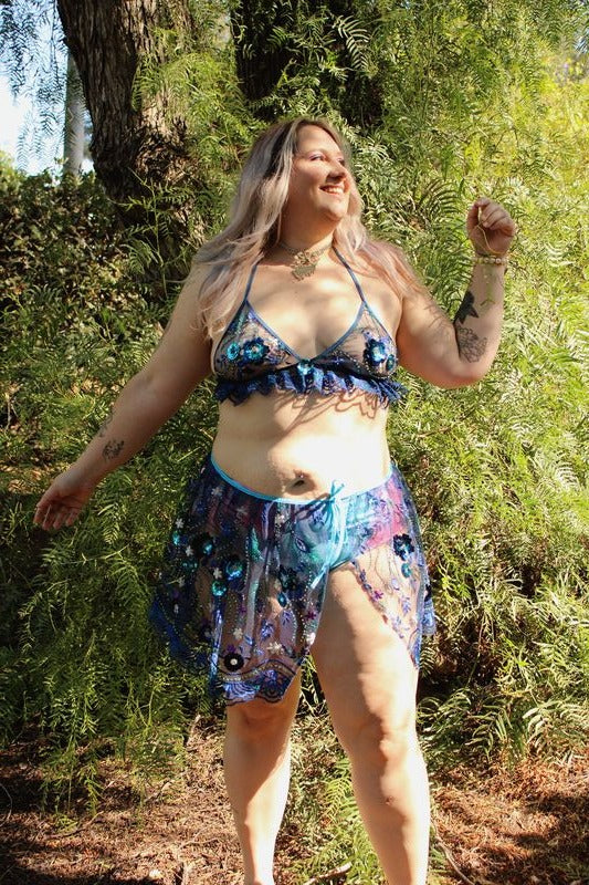 Triangle Top with Ruffle - Peacock Paradise